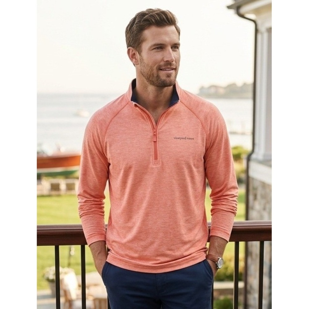 Vineyard Vines Performance Space Dye 1/4 Zip Shirt Men's XXL Orange Pullover